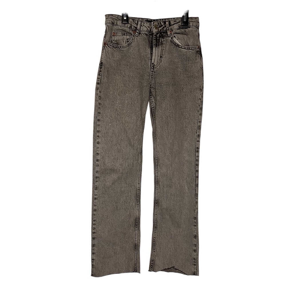 Stradivarius Womens Gray High Rise Straight Leg Jeans Sz 34 (US 2) Raw Hem